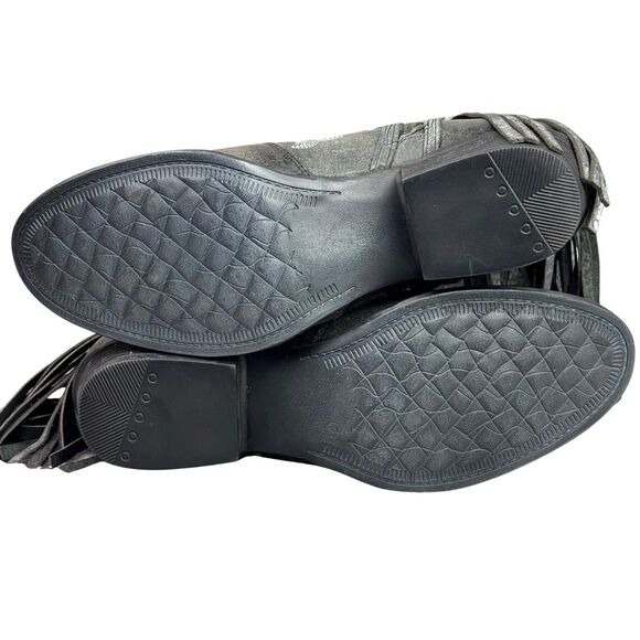 Sterling River SR6000 Cowgirl Boots Fringe Distressed Black Leather Sz 10 - Picture 12 of 16